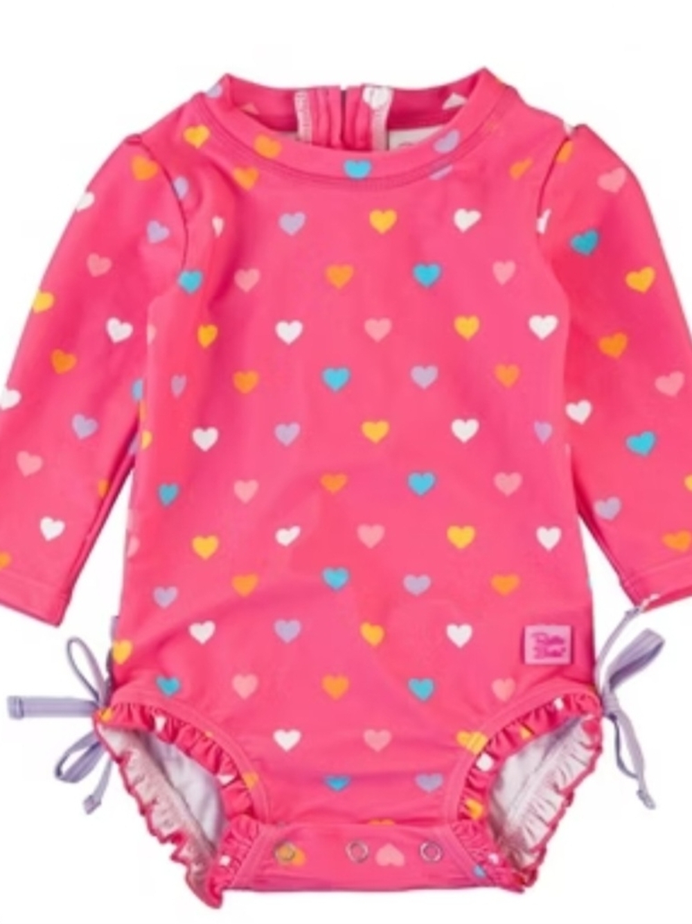 Ruffle Butts Pink Long-Sleeve Heart Print Swimsuit